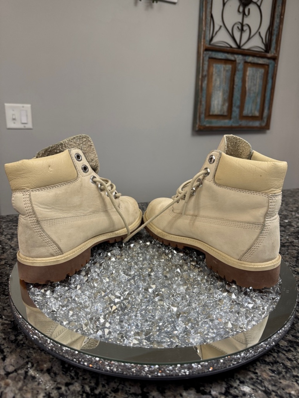 Timberland Cream Nubuck leather Hiking Boots boys 5 Womens 7 - Picture 7 of 15